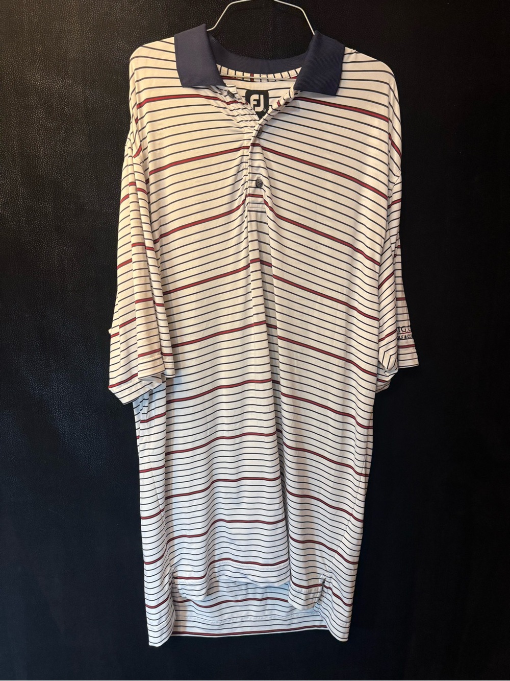 FootJoy Golf Polo Shirt Mens Large White Navy Red Striped Stretch Jersey